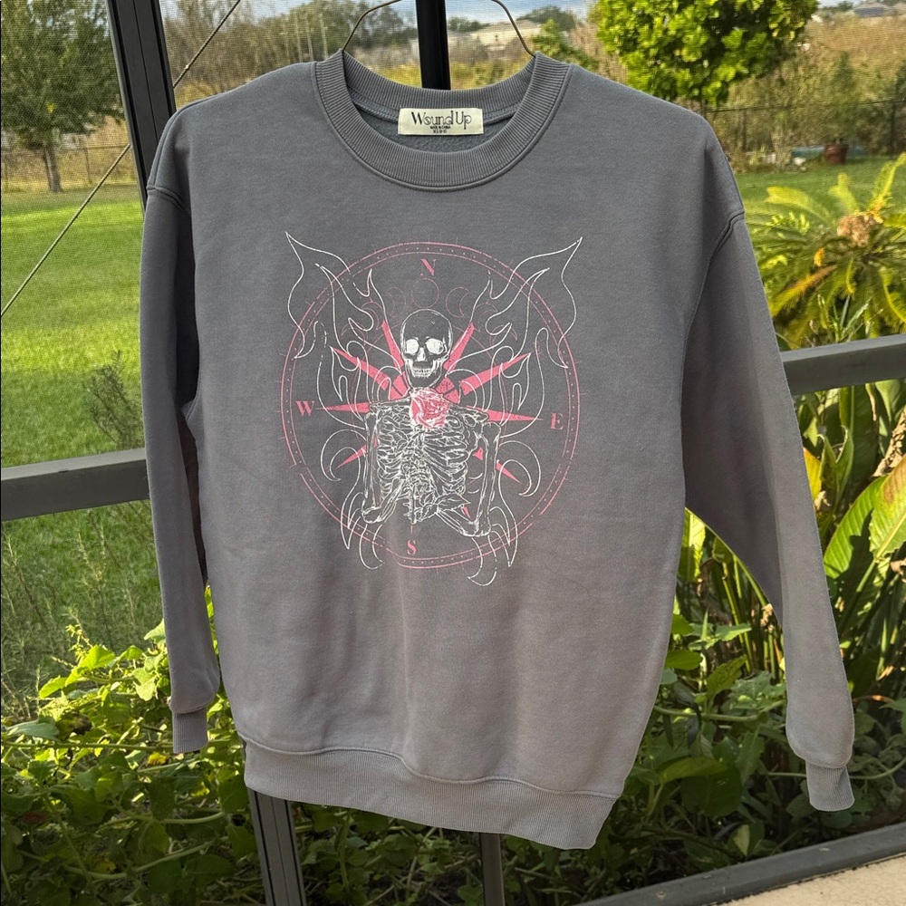Wound Up Charcoal and Magenta moonlight Skeleton Crewneck Sweat shirt